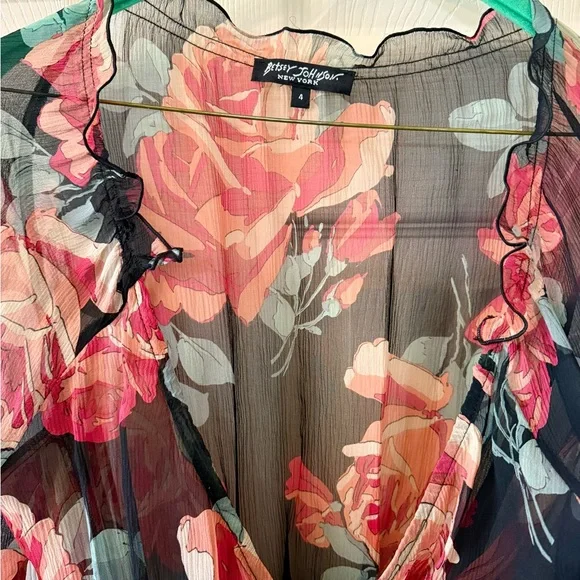 ❤️💗🌹Betsey Johnson Vintage Y2K 💯 Silk Georgette Wrap Top Size 4🌹💗❤️ - Picture 6 of 6